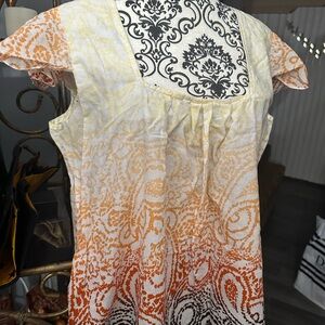 Ashley Stewart Ombre Paisley Cap-Sleeve Tunic in Yellow and Orange
